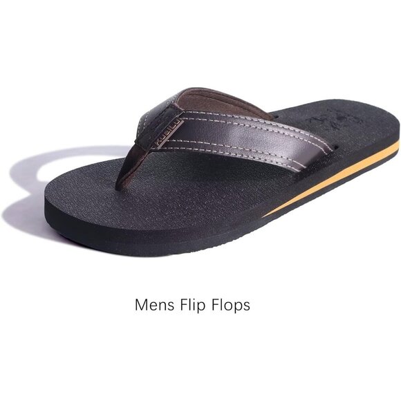 〽️Men\'s Flip Flop Sandal Brown Leather Slip On Arch Support Comfortable Shoes